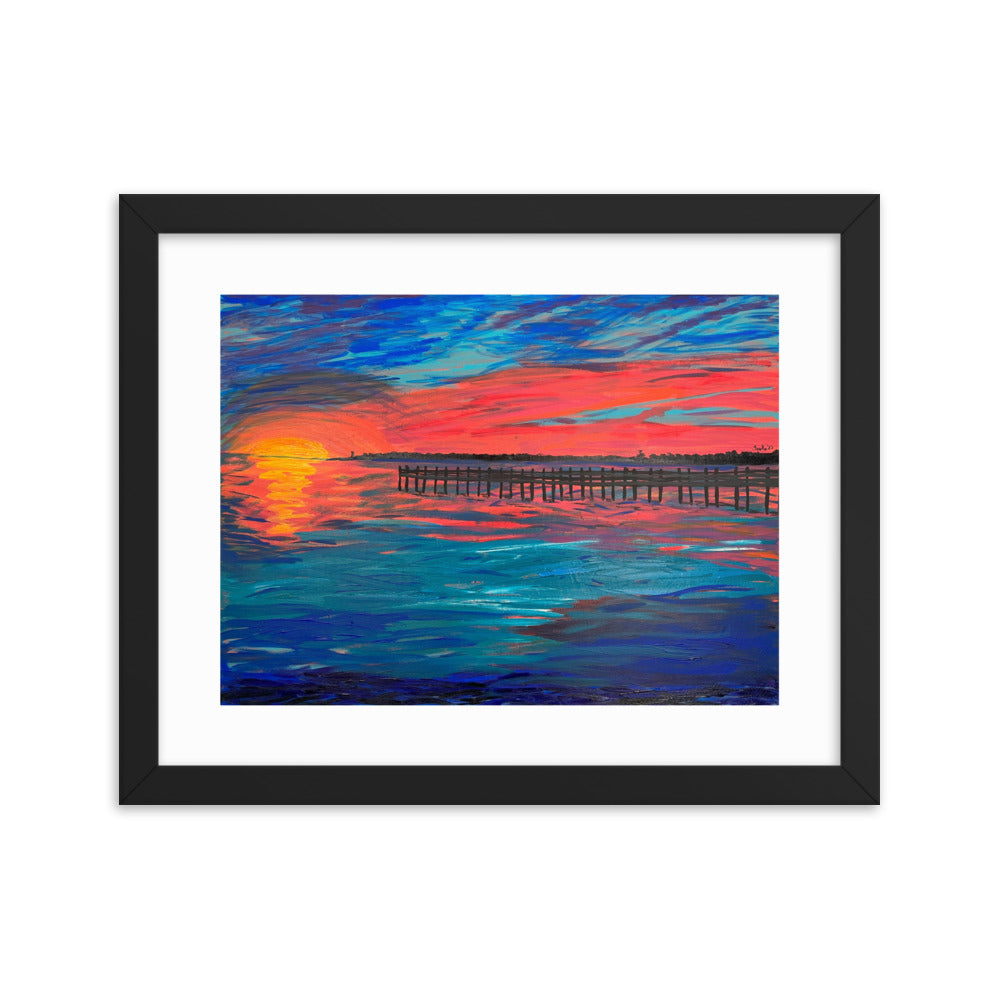 Sunset at the dock in the Outer Banks of North Carolina Framed Print