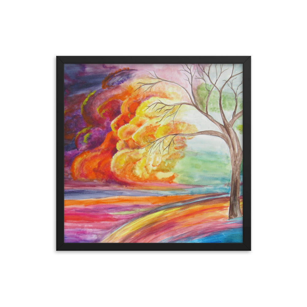 Fire Behind the Tree Framed Print