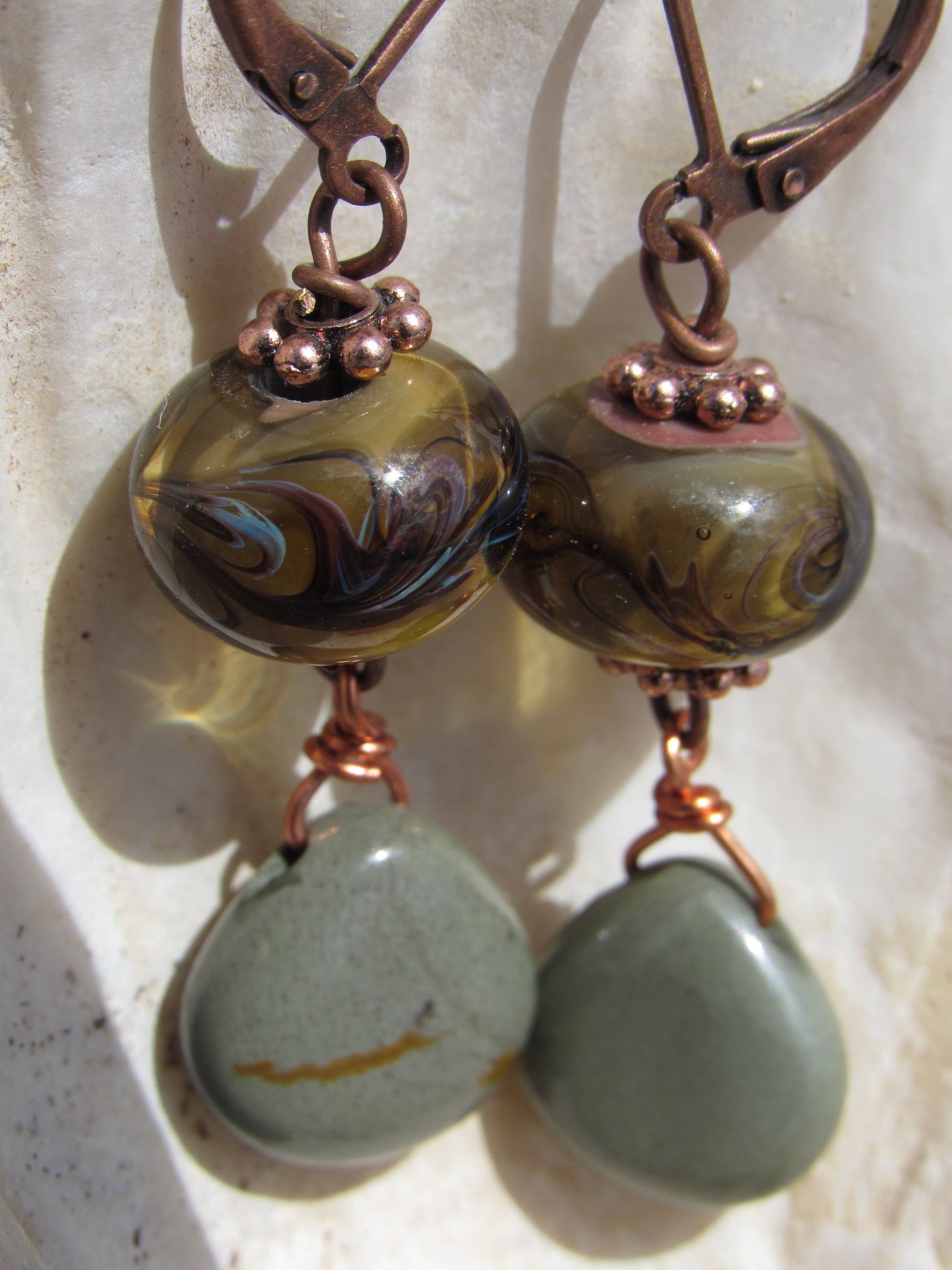 Handmade Lamp work Earrings - Rustic Brown