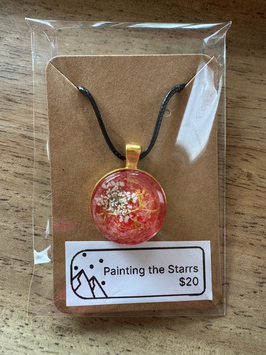 Red and Gold Themed Resin Necklace