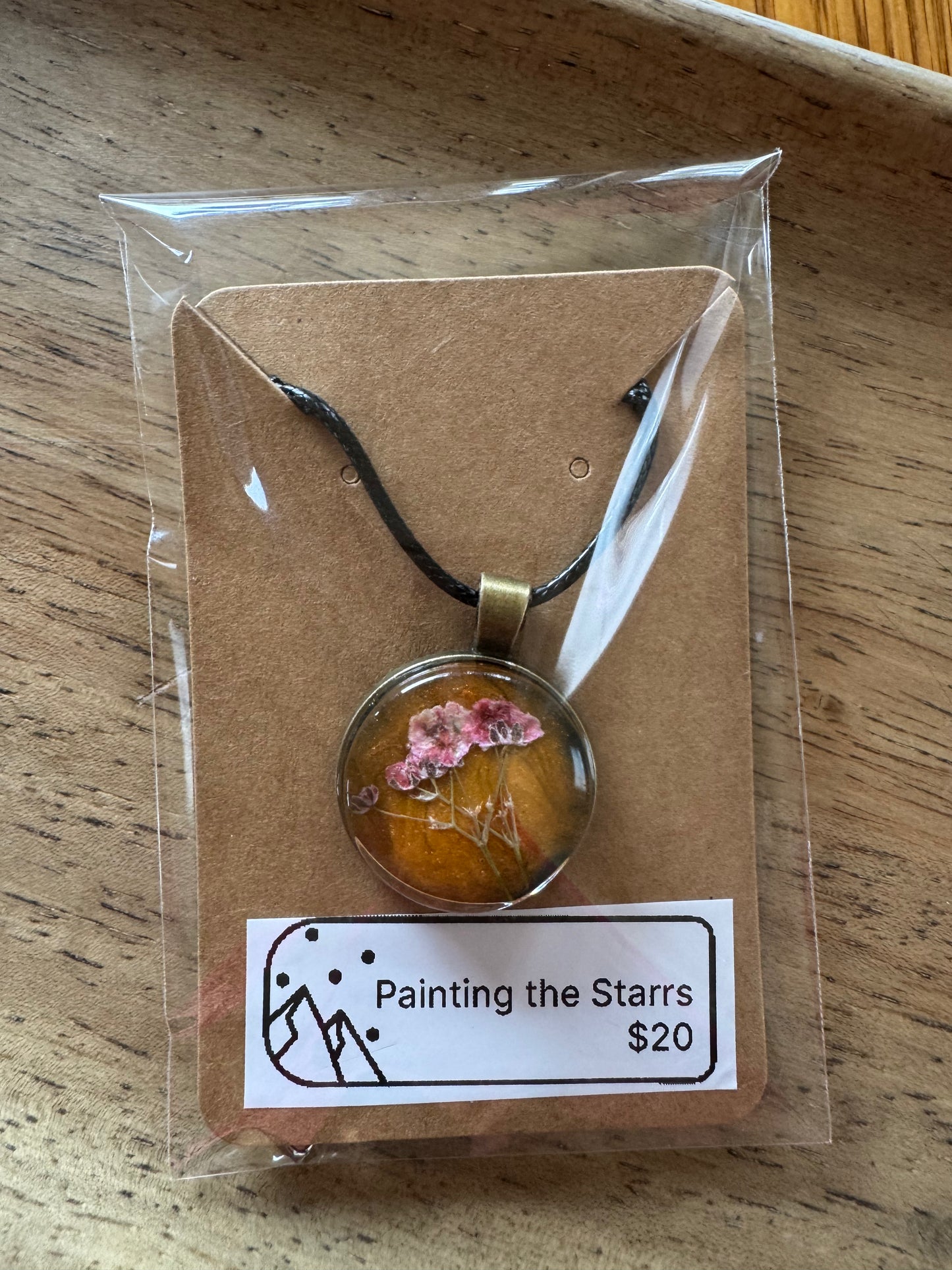 Orange and Pink themed resin necklace