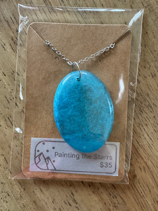 Large oval blue mica resin pendant