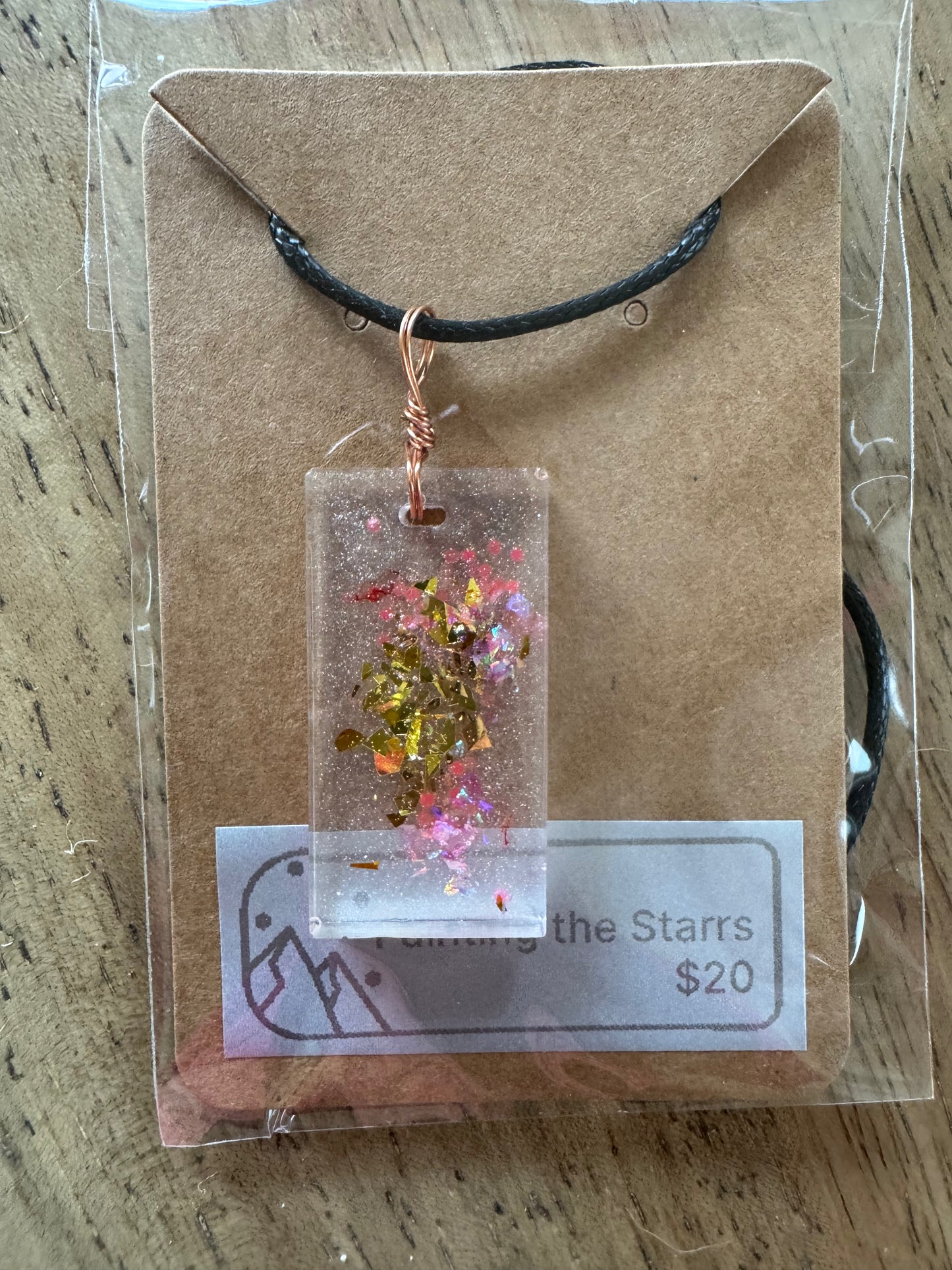 Pink and gold flecks in resin